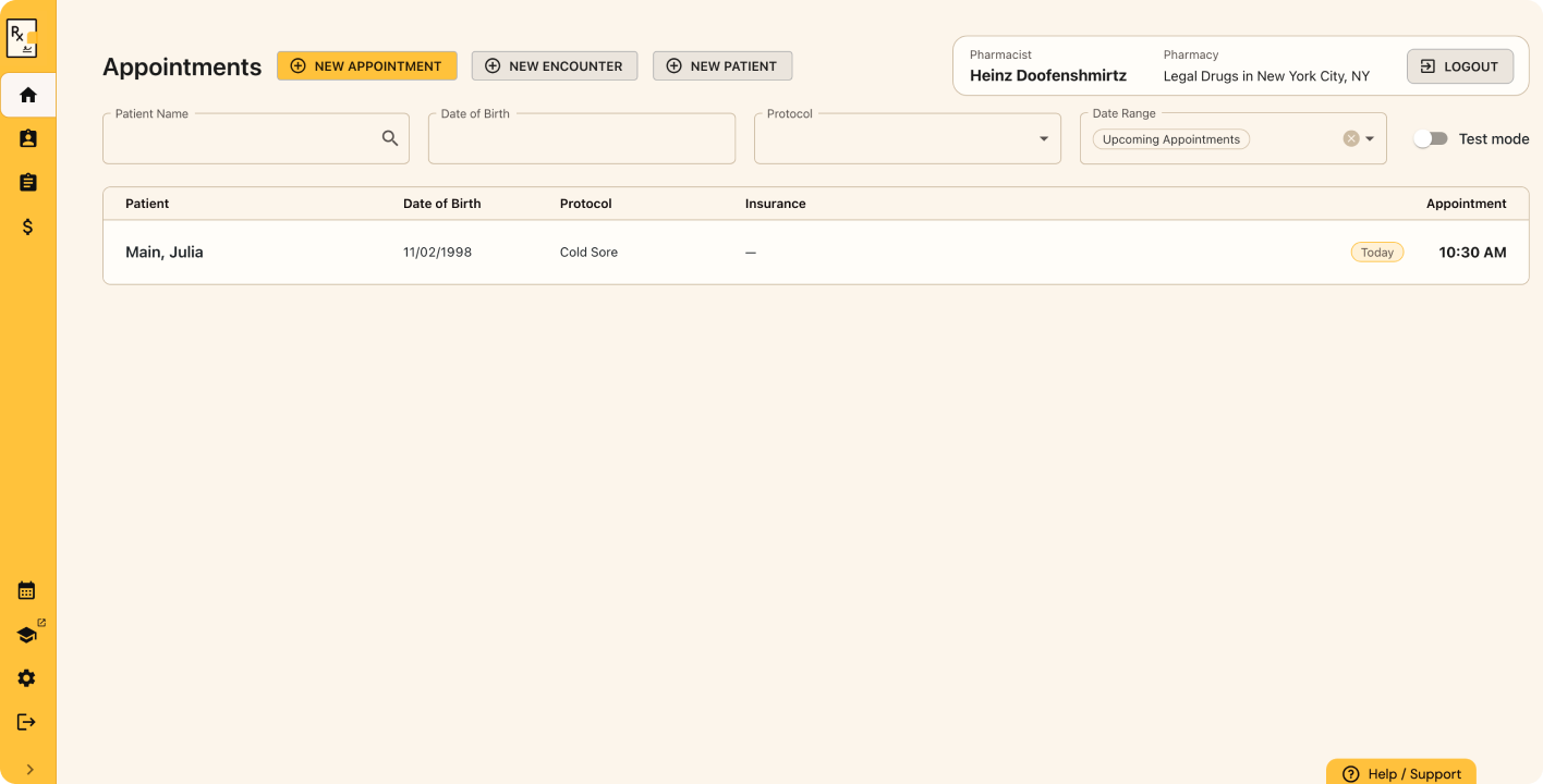 The Appointments screen after the redesign