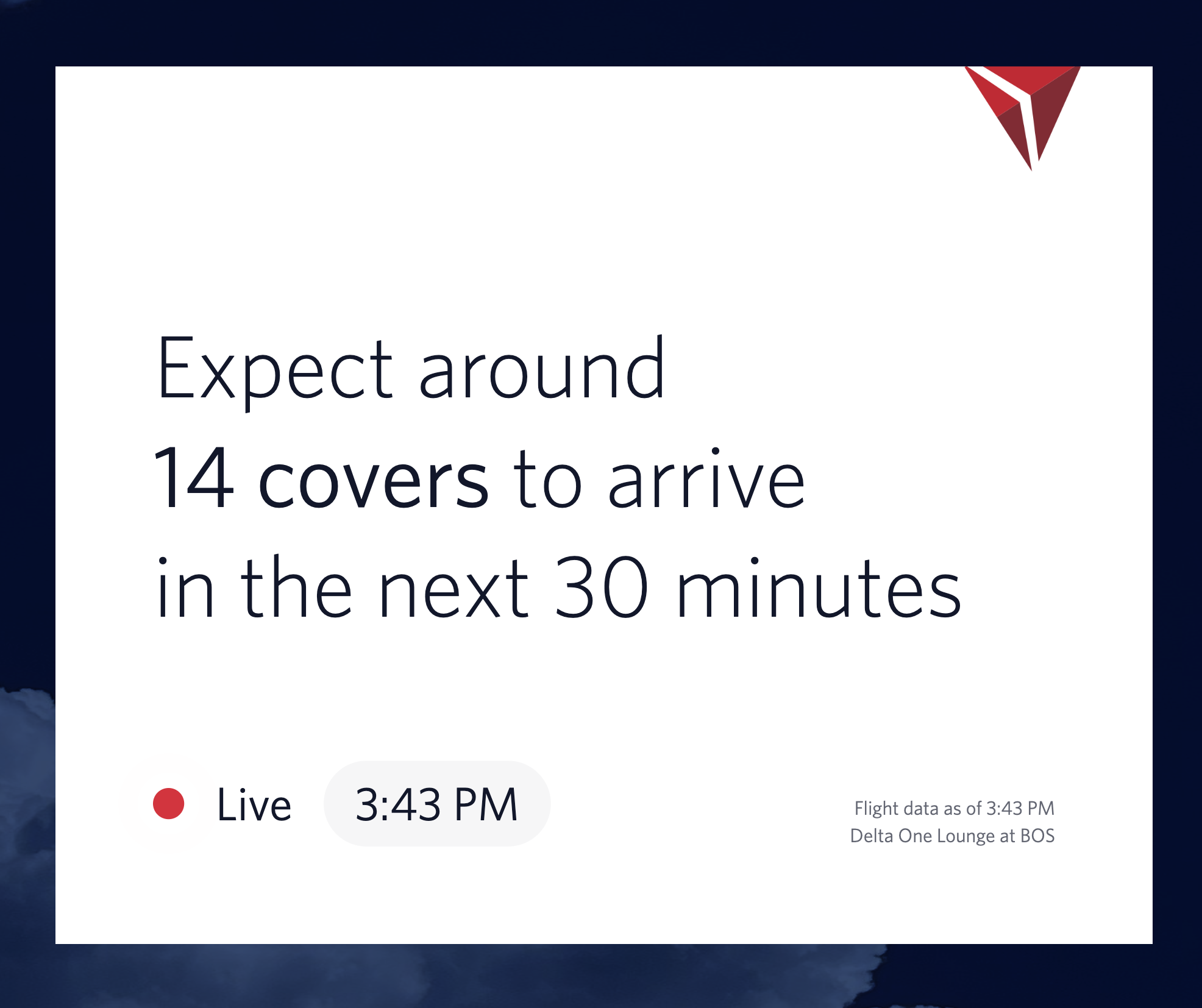 A screenshot of the live Delta lounge predictor.